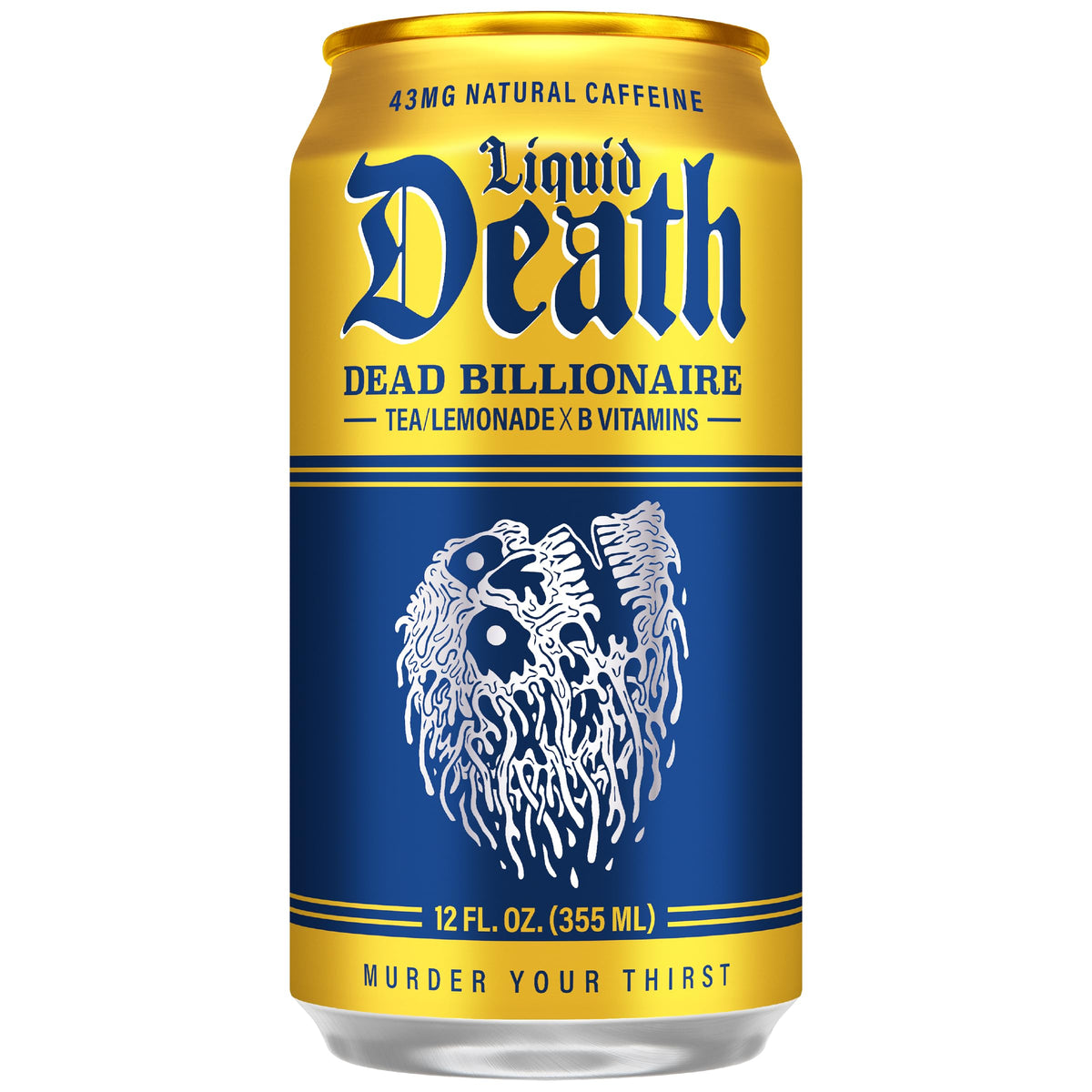 Liquid Death Iced Tea - Dead Billionaire (Black Tea/Lemonade), Less Sugar*, Boost of Caffeine, B Vitamins, No Artificial