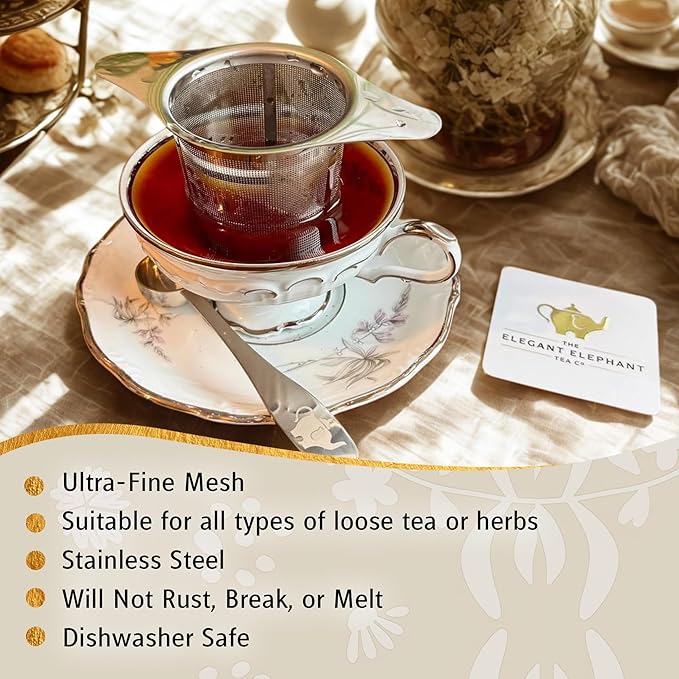 Fine Mesh Loose Tea Infuser −18/8 Stainless Steel, Large Capacity, Wide Double Handles−Fits Cups, Mugs, Small Teapots−Loose Leaf Tea Brew Basket