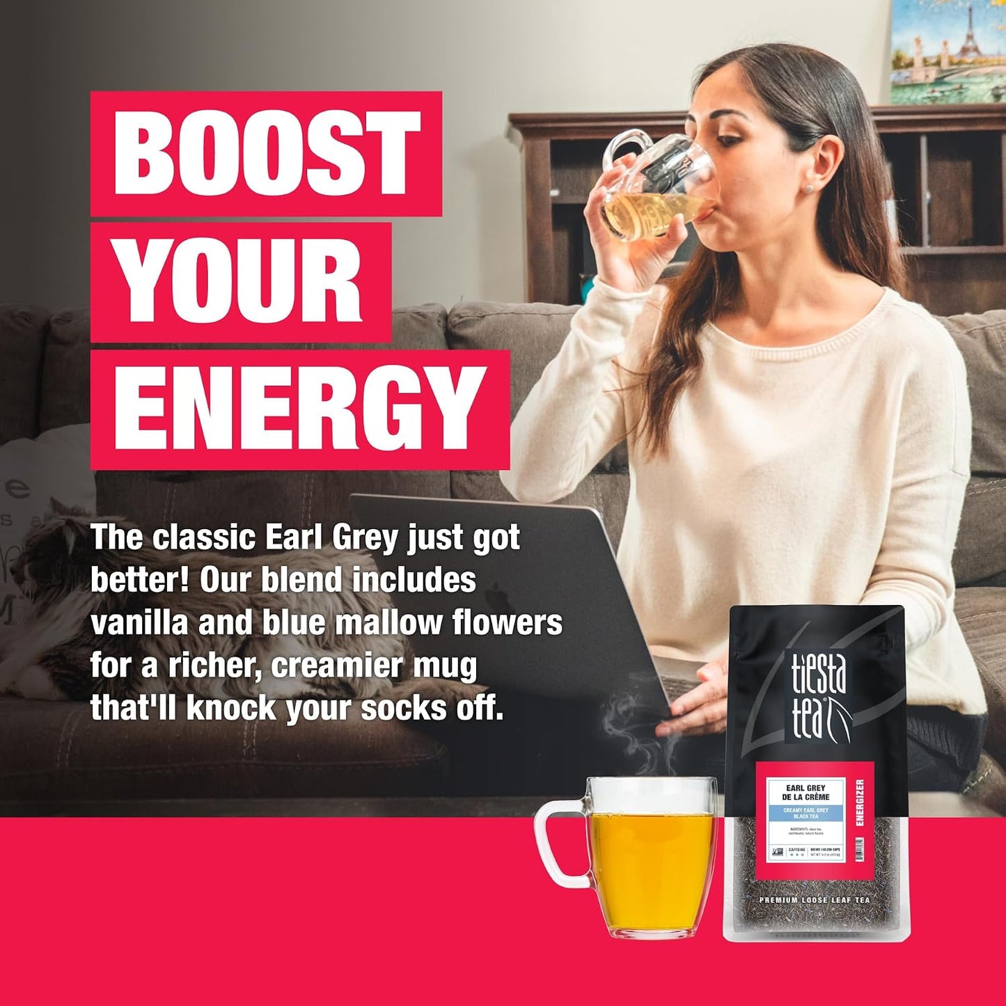 Tiesta Tea - Earl Grey de la Crème, Loose Leaf, Creamy Earl Grey Black Tea | Premium Blend, Caffeinated Black, Make Hot or Iced Brews Up to 200 Cups, 16 Ounce Resealable Bulk Pouch