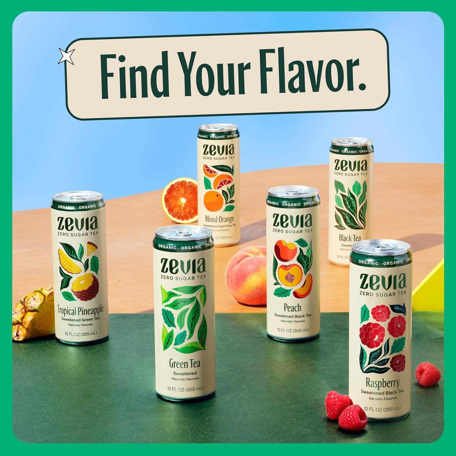 Zevia Zero Sugar Tea, Green Tea, 12 oz Cans (12-Pack) – Naturally Sweetened, Zero Calorie Sugar Free - Non-GMO Project Verified, Gluten-Free, Vegan