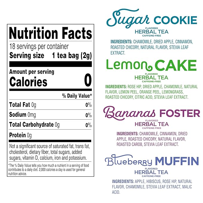 Red Rose Sweet Temptation New Flavors Variety Pack: Blueberry Muffin, Lemon Cake, Sugar Cookie and Bananas Foster (Pack of 4)
