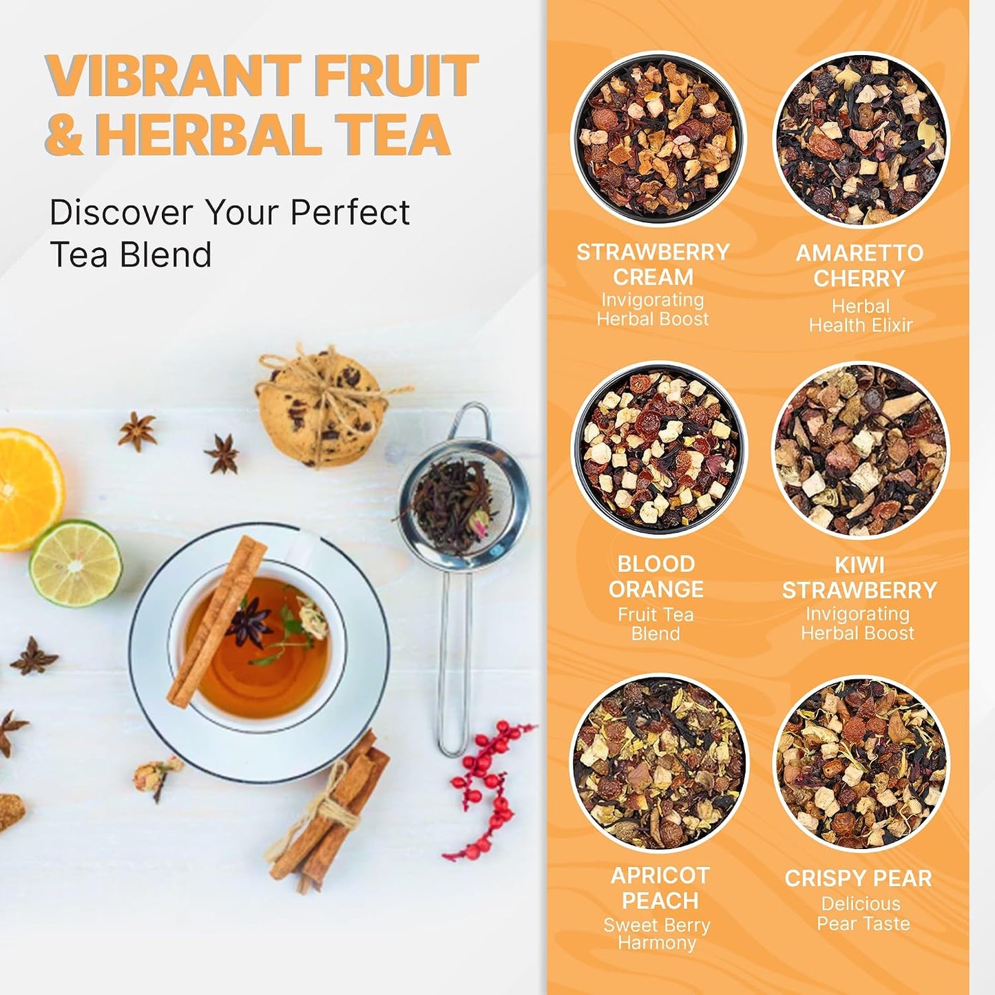 PRIME TEA - Fruit Tea Sampler Set - Assorted Variety Fruit Tea Box with Herbal, Fruit and Spices Loose Leaf Tea Blends, Flavorful Assortment - 6 Samplers - Favorites - Up to 150 Cups | 12 Ounce