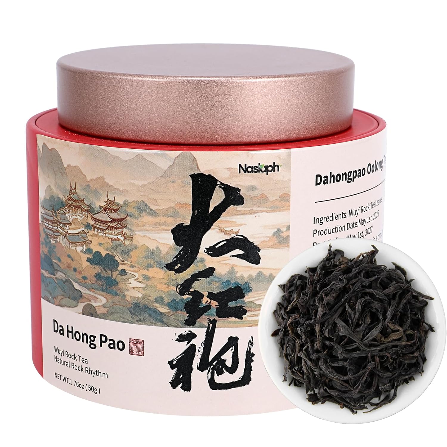 NASLAPH Da Hong Pao Loose Leaf, Wuyi Rock Oolong Tea with Fragrant and Mellow, Exquisite Traditional Craftsmanship, China Wuyi Mountain Big Red Robe Oolong Tea AAA特级 大红袍 乌龙茶 中国功夫岩茶 1.76 Oz