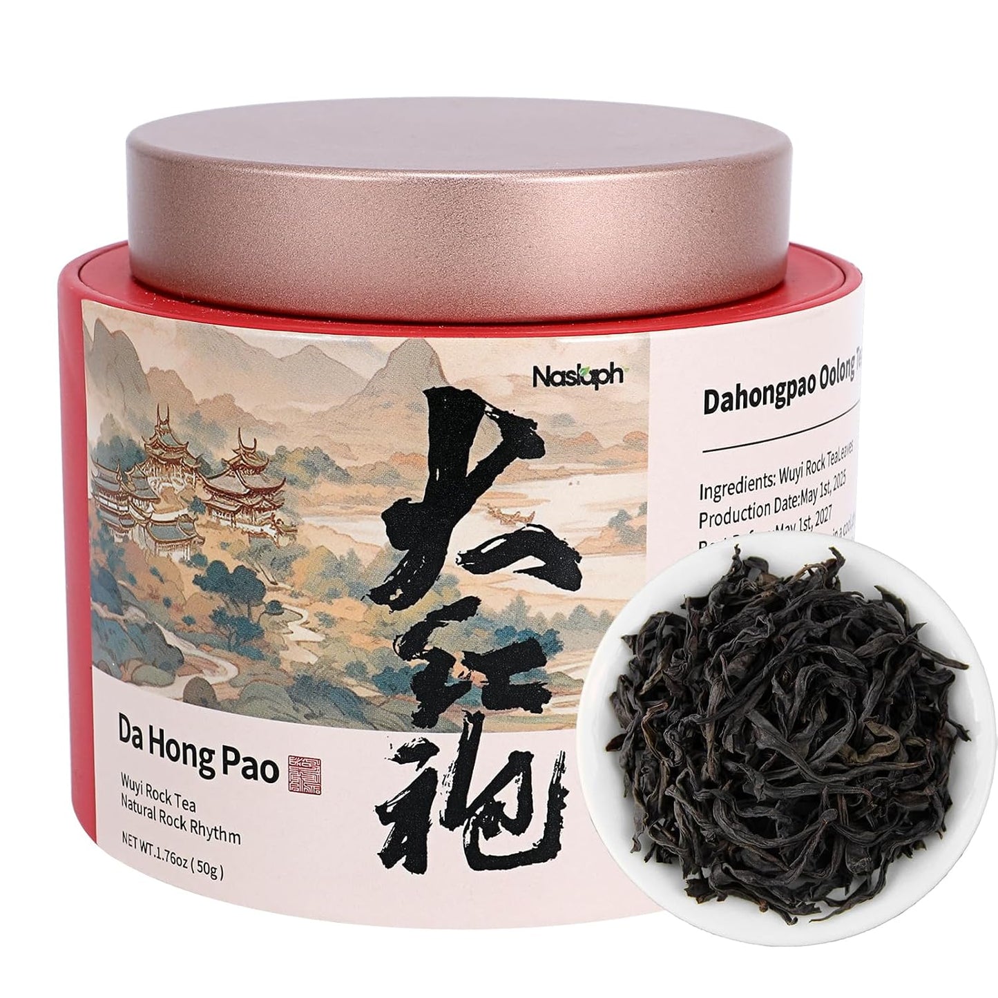 NASLAPH Da Hong Pao Loose Leaf, Wuyi Rock Oolong Tea with Fragrant and Mellow, Exquisite Traditional Craftsmanship, China Wuyi Mountain Big Red Robe Oolong Tea AAA特级 大红袍 乌龙茶 中国功夫岩茶 1.76 Oz