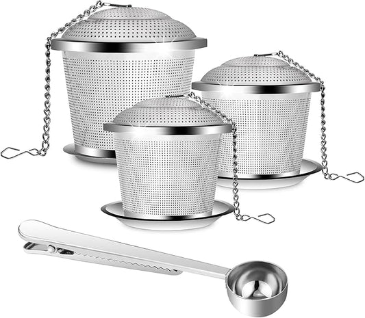 Numola Loose Leaf Tea Infuser Set, Reusable Stainless Steel Tea Balls, Fine Mesh Tea Strainers for Loose Tea with Scoop and Drip Trays