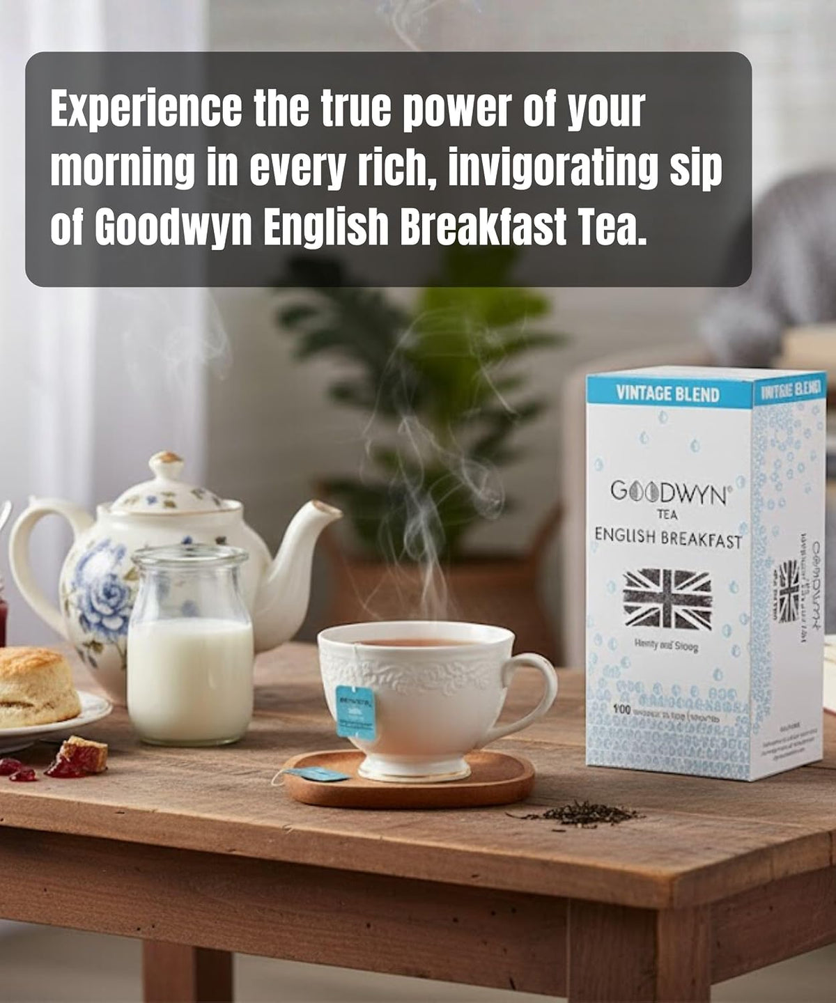 Goodwyn English Breakfast Tea – 100 Individually Wrapped Plastic-Free Tea Bags, Rich Full-Bodied Medium Caffeine Black Tea, Sugar-Free Gluten-Free Travel-Friendly Indian-Origin Chai, Bold Classic Morning Tea, Everyday Tea Sampler