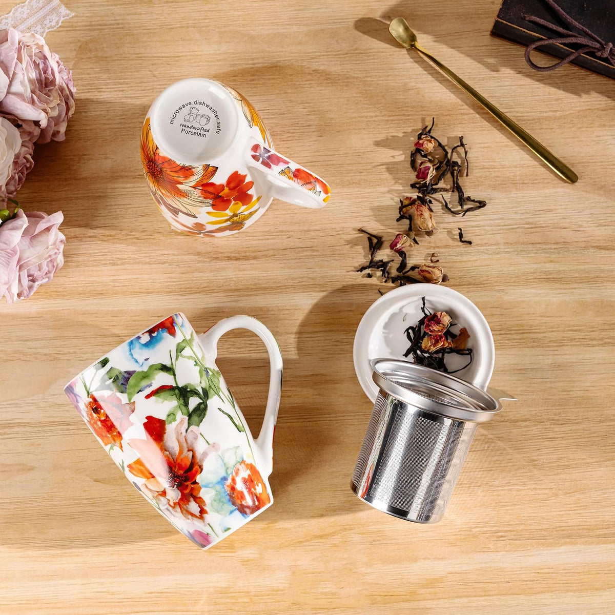 GBhome Tea Mug with Infuser and Lid,18 oz Loose Leaf Tea Cup with Steeper