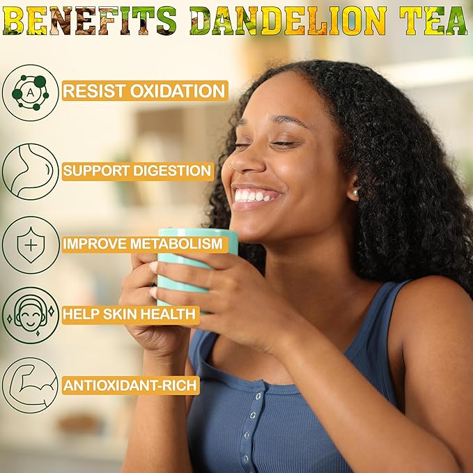 USDA Organic Dandelion Root Tea Bags , Roasted Coffee Substitute & Liver Kidney Cleanse Tea, Digestion & Bloating Relief Support, 100% Organic & Pure Dandelion Root, Non-GMO, Caffeine Free, 50 teabags Eco-Conscious Corn Fiber