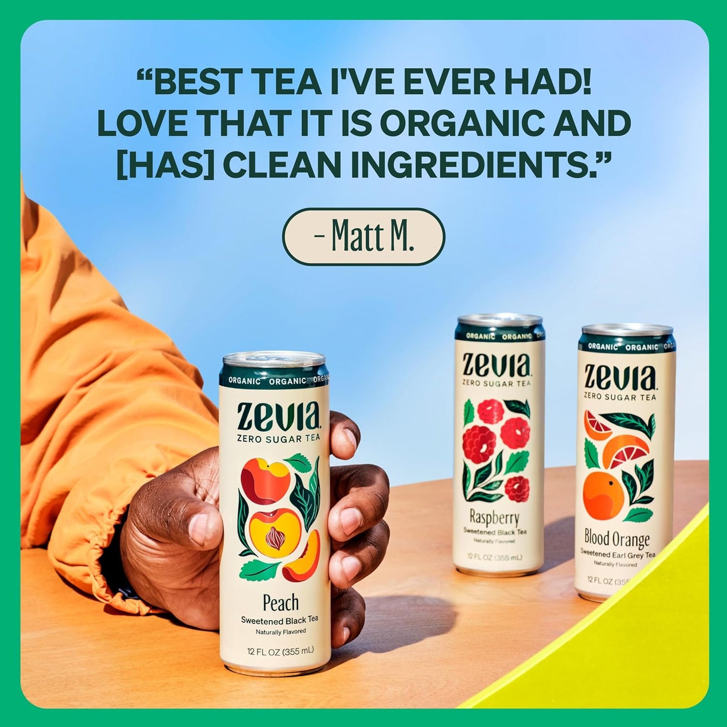 Zevia Zero Sugar Tea, Green Tea, 12 oz Cans (12-Pack) – Naturally Sweetened, Zero Calorie Sugar Free - Non-GMO Project Verified, Gluten-Free, Vegan