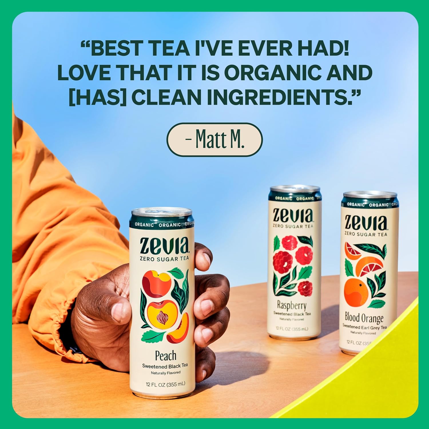 Zevia Zero Sugar Tea, Green Tea, 12 oz Cans (12-Pack) – Naturally Sweetened, Zero Calorie Sugar Free - Non-GMO Project Verified, Gluten-Free, Vegan