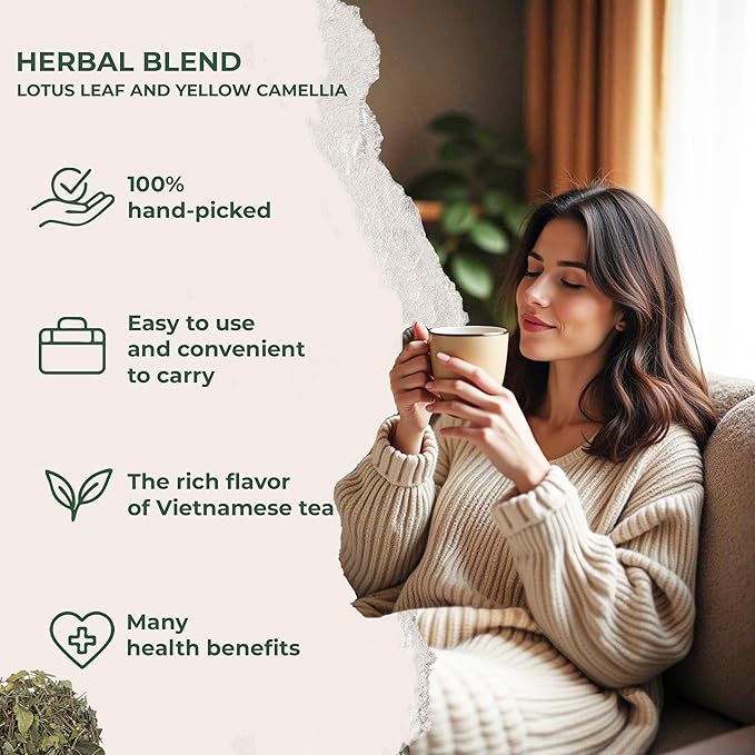 Nmpt Dried Lotus Leaf Yellow Camellia Tea, Handpicked, Organic Herbal Tea, 40 Sachets, Cold-Dried, Gluten-Free, No Added Sugar, Mild Sweet Flavor