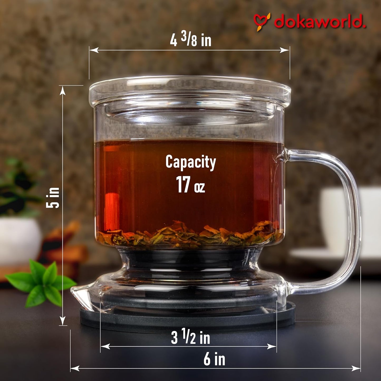 Glass Tea Infuser – Loose Leaf Brewer Cup with Lid | 17oz | Premium Glass Steeper for Loose Leaf with Coaster | Easy Brew &amp; Clean, BPA-Free, Innovation Smart Tea Maker for Daily Brewing