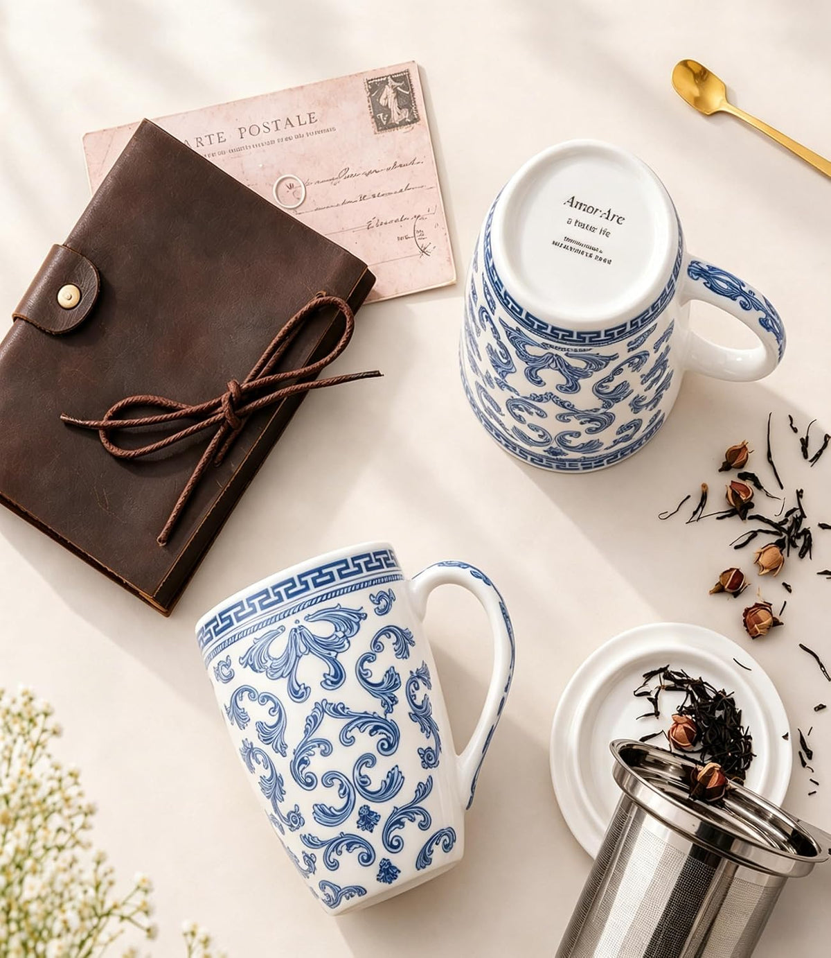 AmorArc Tea Cup With Infuser and Lid, 18oz Loose Leaf Tea Mug With Steeper