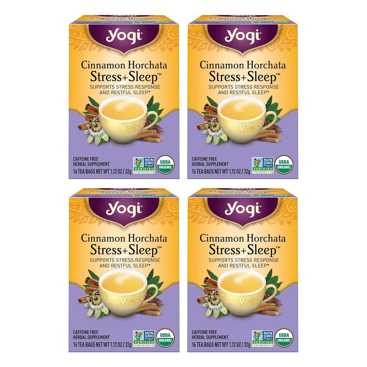 Yogi Cinnamon Horchata Stress &amp; Sleep Tea, 16 Tea Bags (4 Pack)