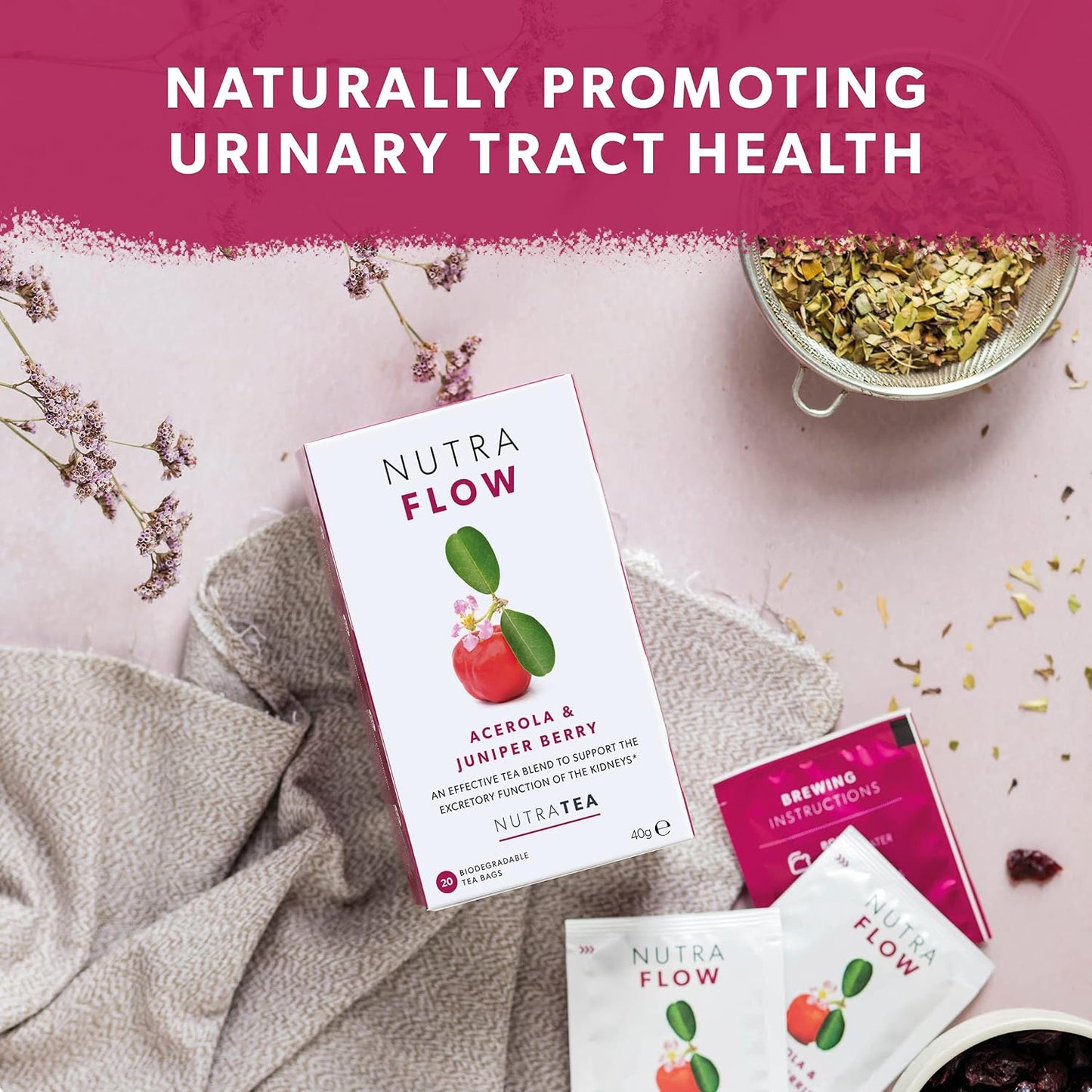 NUTRAFLOW Herbal Tea Blend – Includes Horsetail, Yarrow &amp; Goldenseal - Support the Body's Natural Cleansing Process - 120 Enveloped Tea Bags - by Nutra Tea - (6 Pack)