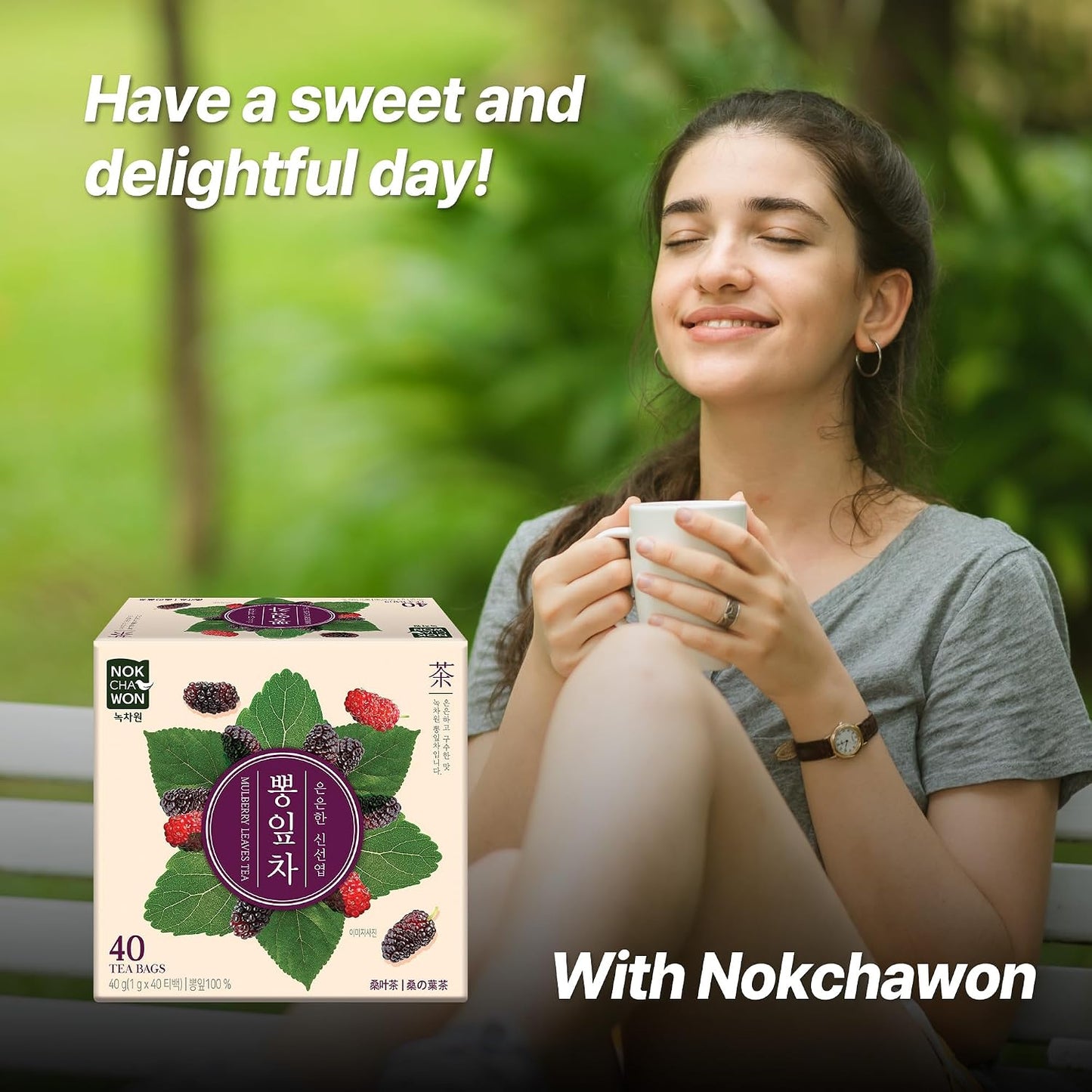 [Nokchawon] Korean Mulberry Leaf Tea Bags - 40 Count Caffeine Free Herbal Infusion - Mild Green Taste for Daily Wellness and Carb Management Support - Traditional Korean Herbal Tea