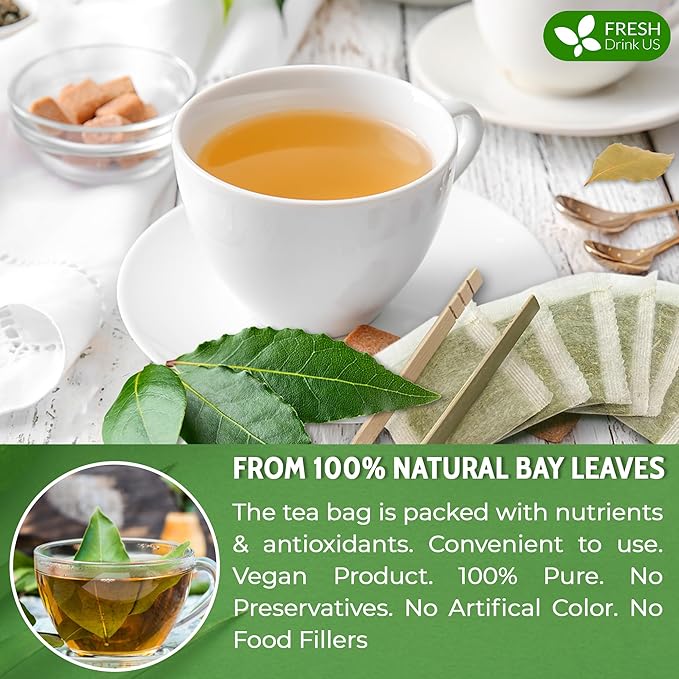 FreshDrinkUS, Premium 105 Bay Leaf Tea Bags, 100% Natural & Pure from Bay Leaves. Loose Leaf Bay Herbal Tea. Made with Natural Material Tea Bags