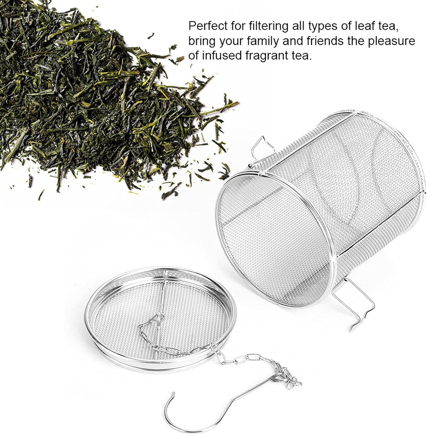 Stainless Steel Tea Ball Strainer and Filter with Hook, 12 x 13cm | Infusion Basket, Tea Strainer, Fine Mesh, Chain Hook, Loose Leaf Tea Steeper, Soup Seasonings