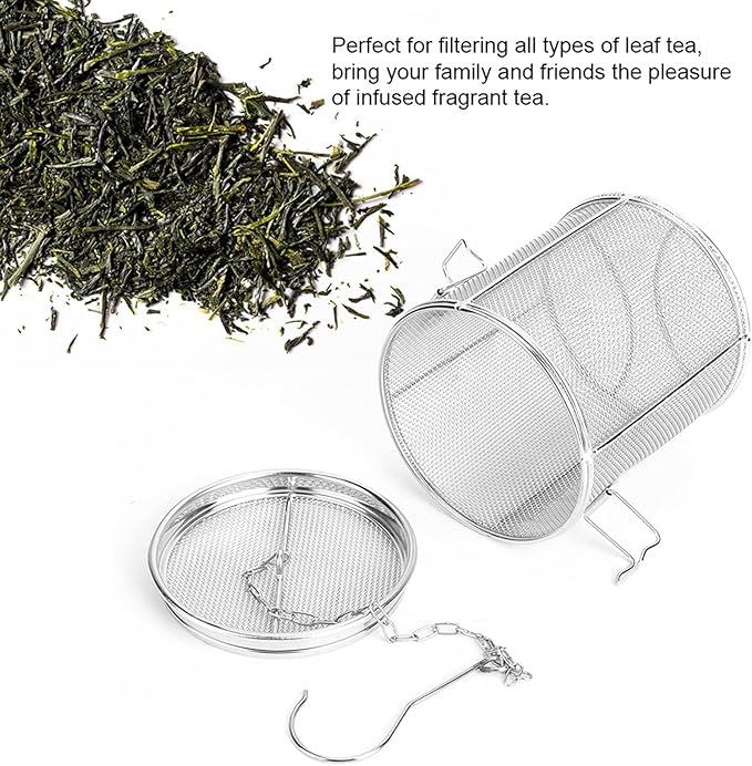 Aunmas Stainless Steel Tea Ball Strainer and Filter, 4.7 Inch Infusion Basket for Loose Leaf Tea, Soup Seasonings, Broth with Hook,12 x 13cm