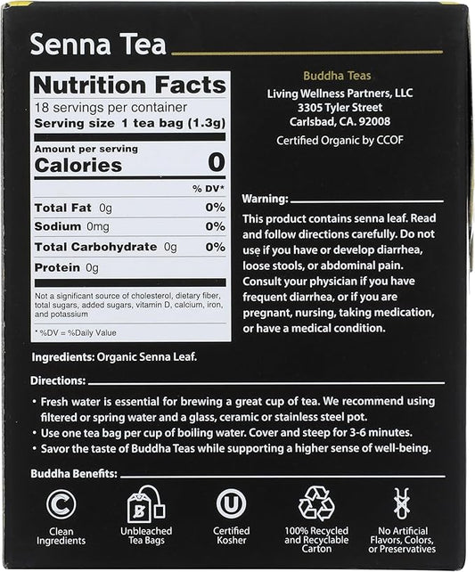 Buddha Teas - Organic Senna Tea - Herbal Tea - For Health & Wellbeing - With Vitamins, Minerals & Antioxidants - Clean Ingredients - Caffeine Free