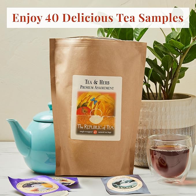 The Republic of Tea – Premium Assortment of Teas & Herbs, 40 Individually Wrapped Tea Bags