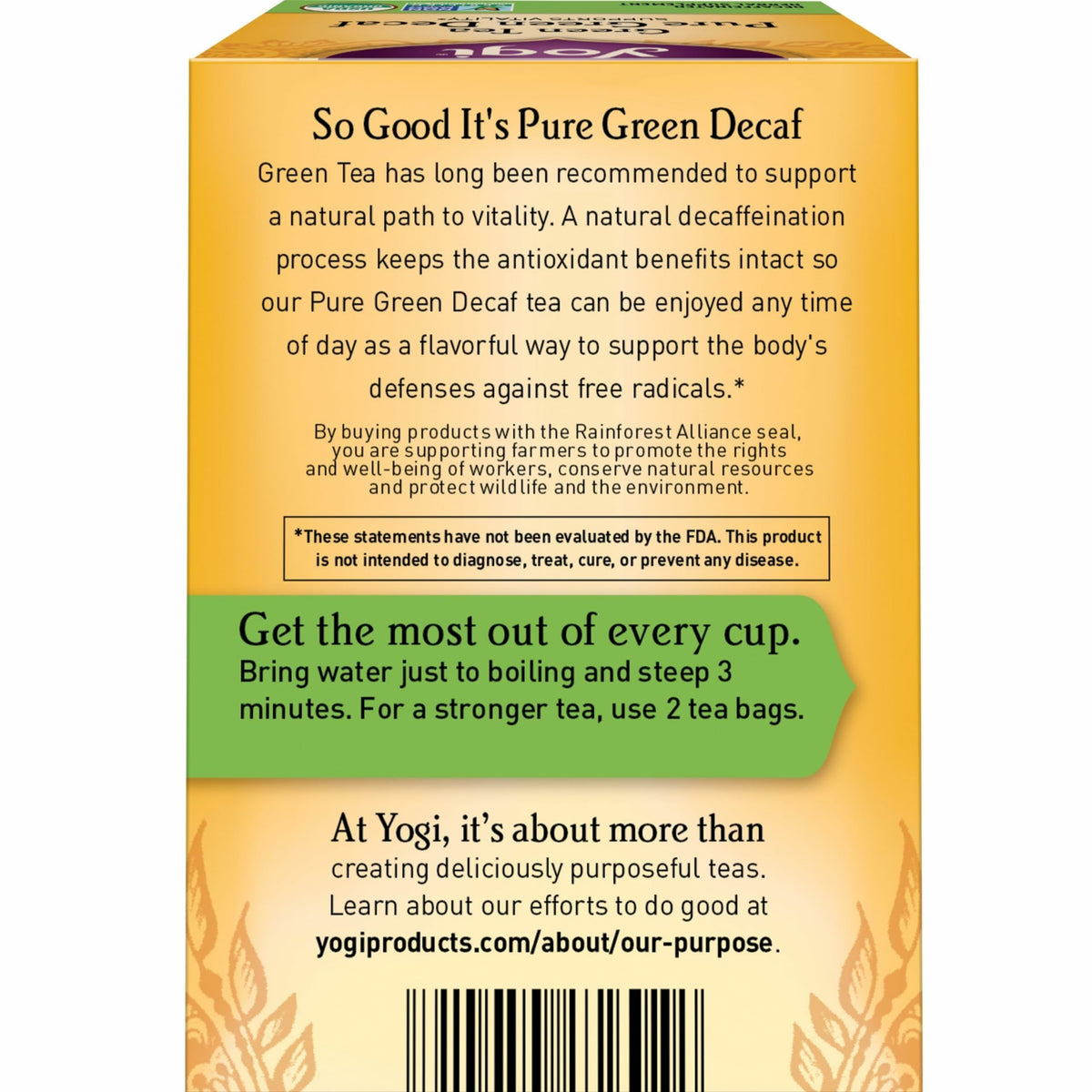 Yogi Organic Pure Decaf Green Tea, 16 Tea Bags (4 Pack)