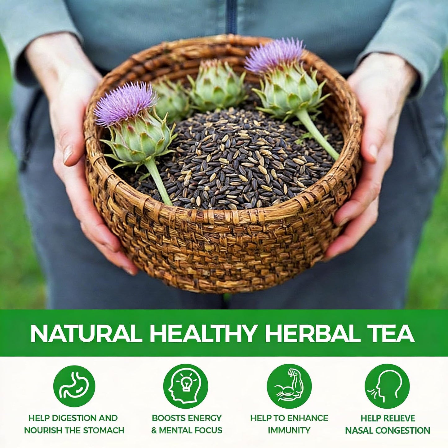 WOTIHA 60 Count Premium Milk Thistle Tea Bags - 100% Natural Milk Thistle Seed, Liver Support, Caffeine-Free, Additive-Free, Non-GMO