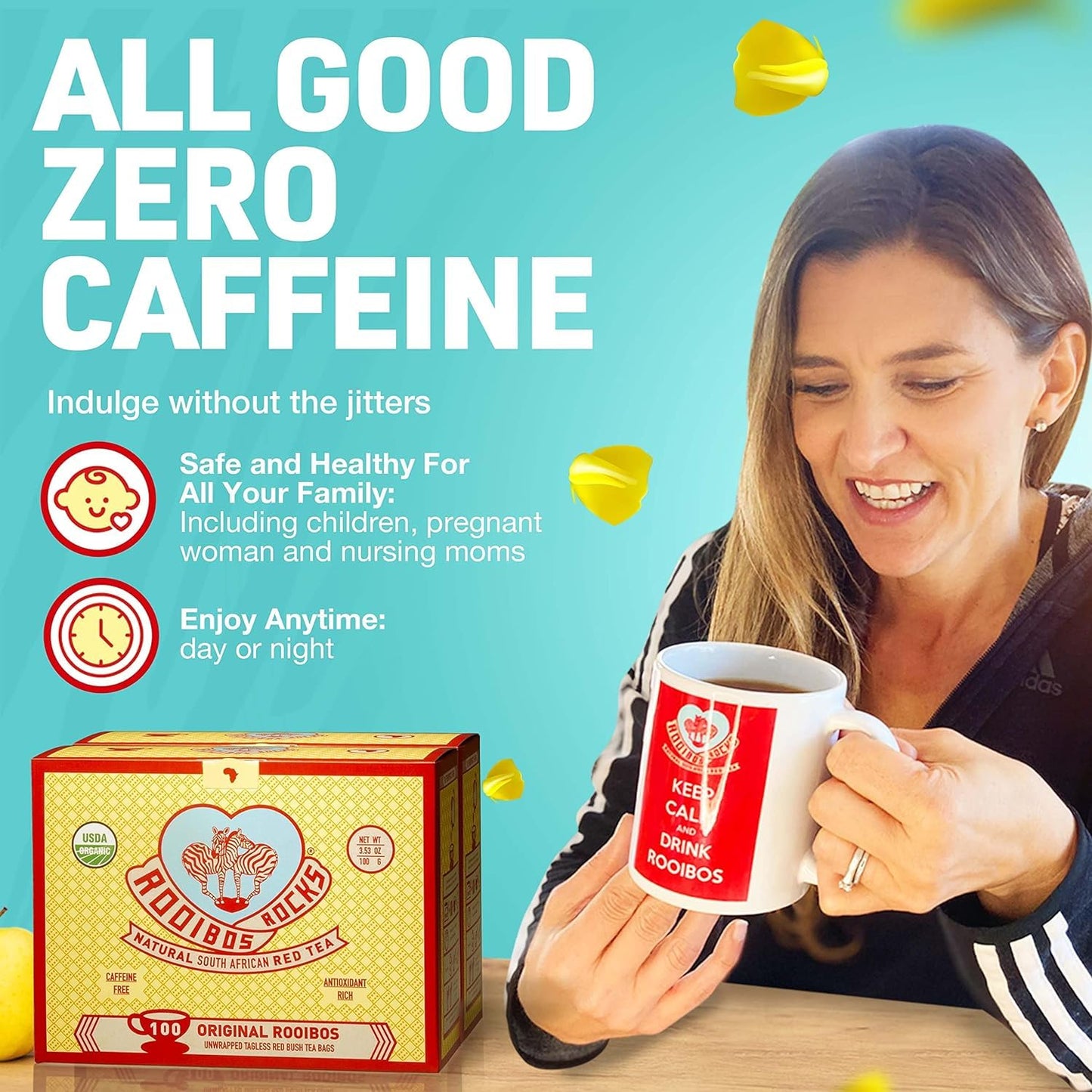 Rooibos Rocks Organic Rooibos Tea Bags - Caffeine-Free, 200 ct | USDA Organic • Microplastic-Free Tagless Pillow Tea Bags • Naturally Mildly Sweet Flavor • Hot or Iced