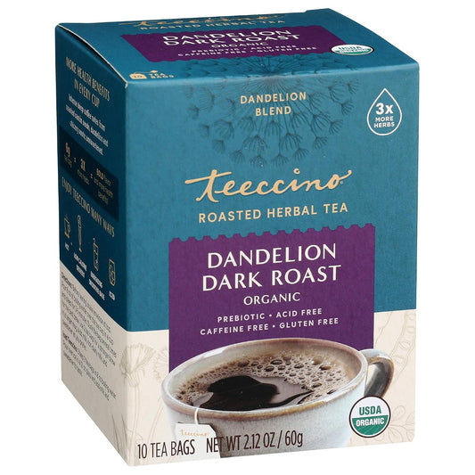 Teeccino, Tea Herbal Dandelion Dark Roast Organic, 10 Count