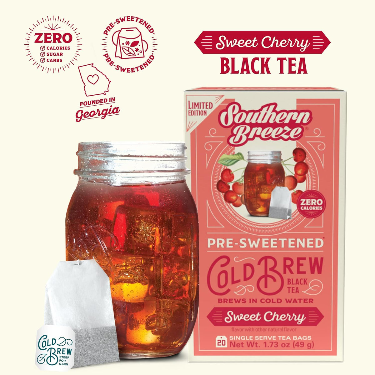 Southern Breeze Cold Brew Sweet Tea Sweet Cherry Iced Tea 20 Count