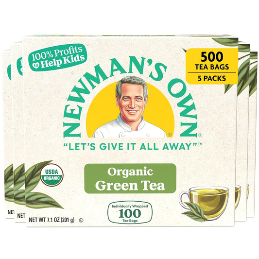 Newman's Own Organics Green Tea, 100 Individually Wrapped Tea Bags, 100 Count (Pack of 5)