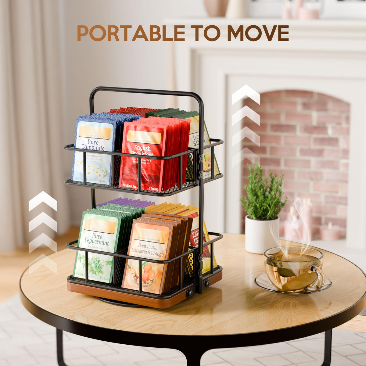 Tea Bunch Rotating 2 Tier Tea Bag Organizer, 360° Spinning Teabag Organizer