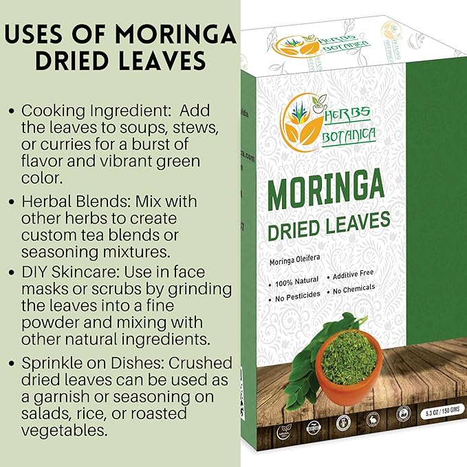 Herbs Botanica Dried Moringa Leaves Tea Leaf Hojas De Moringa Nutrient-Rich Herbal Tea Infusion for Immunity, Energy