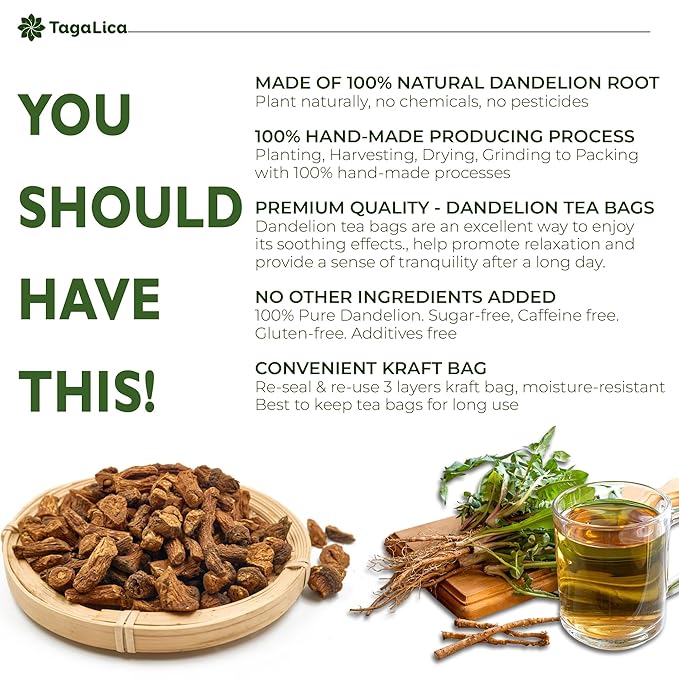 Tagalica, Premium 135 Dandelion Root Tea Bags, 100% Natural & Pure from Dandelion Root, Eco-Conscious Tea Bags, Herbal Tea. No Sugar, No Caffeine