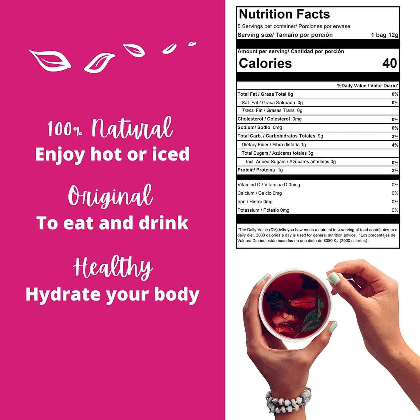 Alibú Dried Fruit Tea Infusions - Tentacion - Blackberry, Strawberry, Hibiscus – Certified Vegan, 100% Natural, Hot or Iced, Caffeine Free, Eat and Drink - Box of 2.12 oz