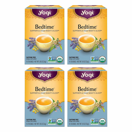 Yogi Tea Bedtime Tea - 16 Tea Bags per Pack (4 Packs) - Chamomile & Passionflower Herbal Tea Blend - Tea to Support a Good Night's Sleep