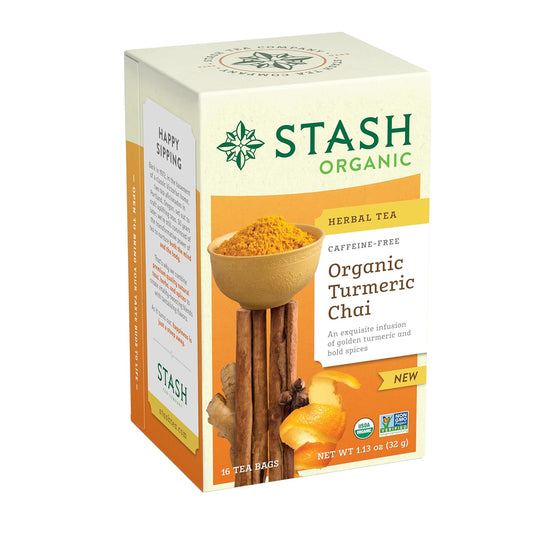 Stash Tea Organic Turmeric Chai, Caffeine-Free, Non-GMO Project Verified, Serve Hot or Iced, 96 Tea Bags, 16 count (6 pack)