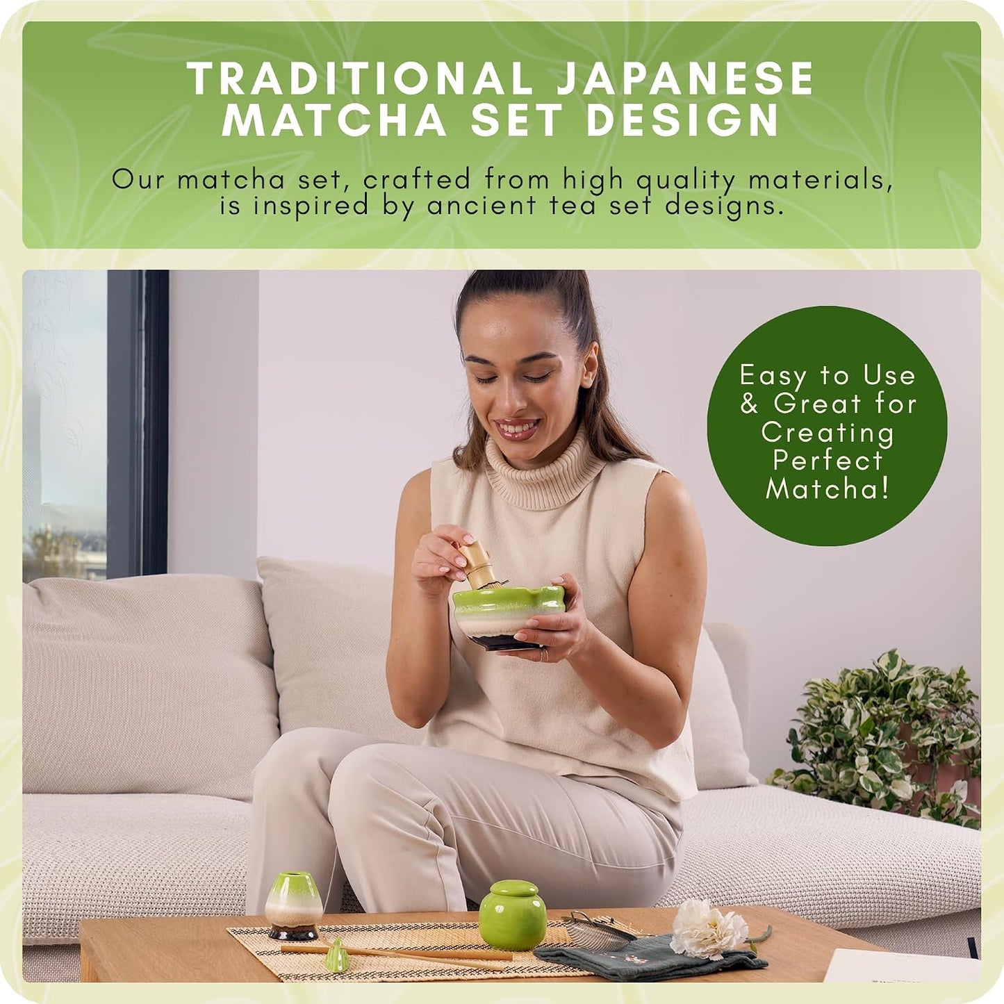 Matcha Whisk Set, 10 Pcs Japanese Kit | 500ml Bowl