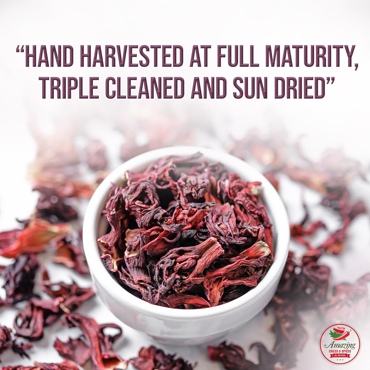 Amazing Chiles & Spices Hibiscus Flowers 1lb (16oz) – All Natural, Triple Cleaned - Whole Soft Flowers and Petals - Flor de
