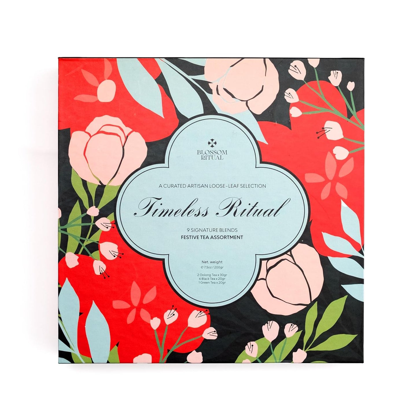 Blossom Ritual Timeless Ritual Luxury Loose‑Leaf Tea Gift Box – 9 Tin Cans Premium Black, Oolong & Green Tea Assortment – Elegant, Festive & Artisanal