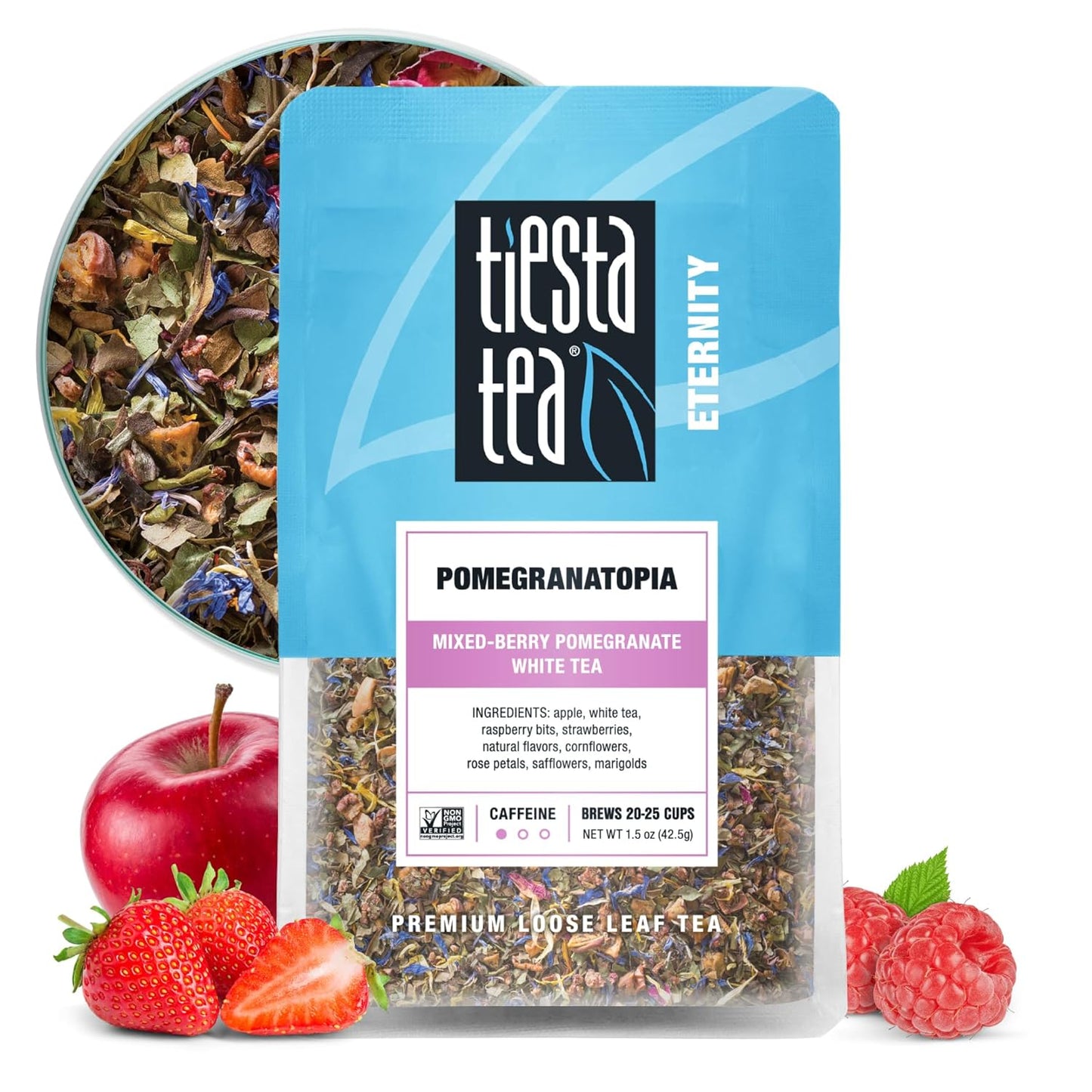 Tiesta Tea Pomegranatopia – Premium Loose Leaf Mixed-Berry Pomegranate White Tea, Low-Caffeine Blend, Hot & Iced, 1.5 Ounce Resealable Pouch
