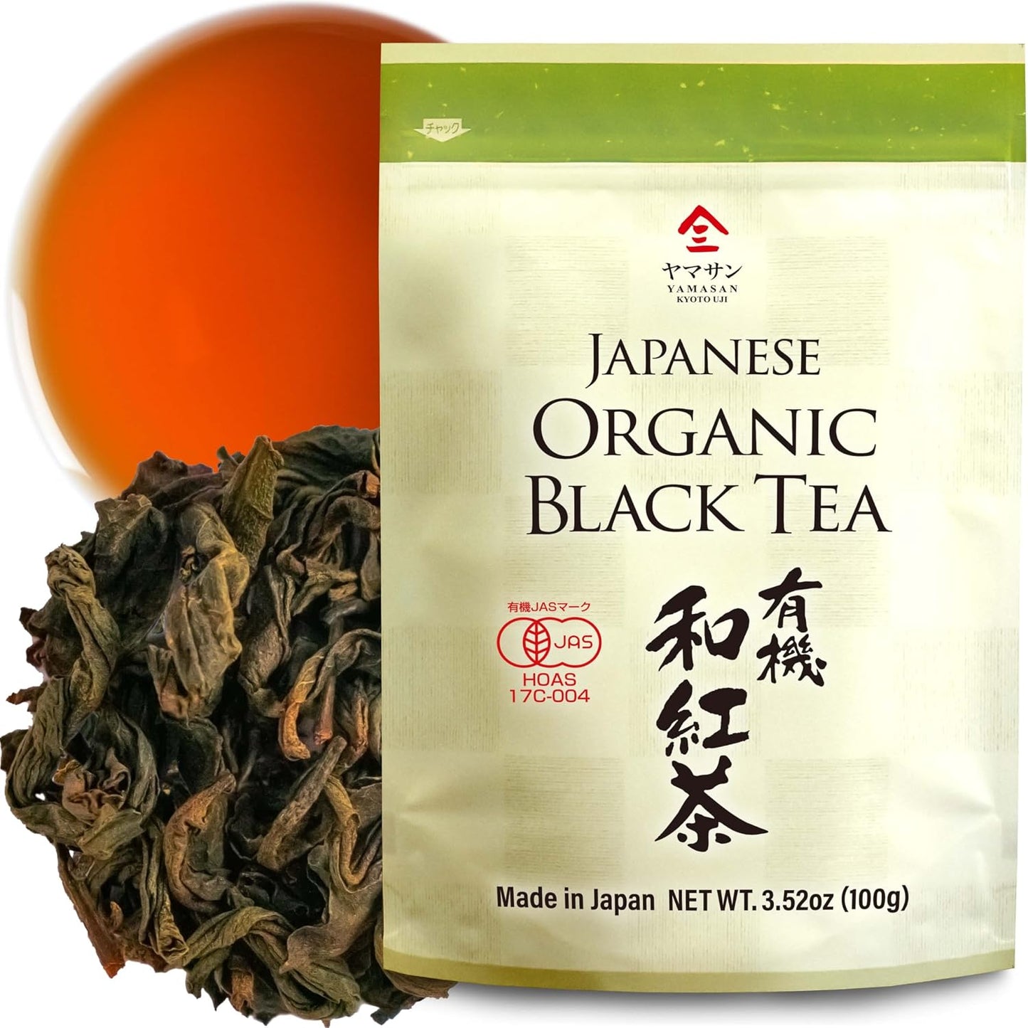 YAMASAN KYOTO UJI Japanese Organic Black Tea Loose Leaf 3,52oz | 100% Authentic Black Tea Leaves, Organic Black Tea, Low Astringency, Fresh ＆ Clear Taste, Sweet Aroma, Made in Japan 100g
