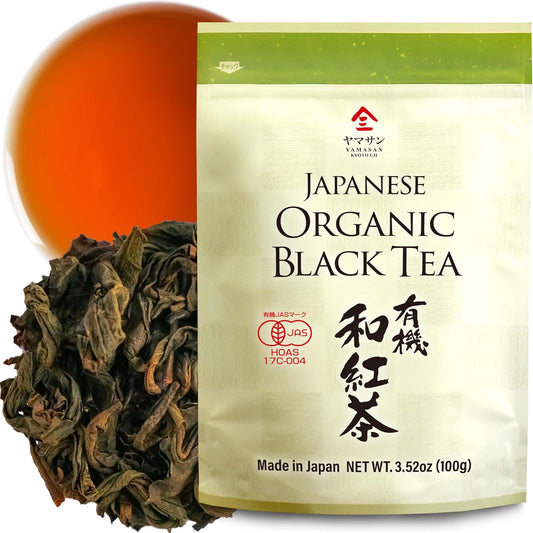 YAMASAN KYOTO UJI Japanese Organic Black Tea Loose Leaf 3,52oz | 100% Authentic Black Tea Leaves, Organic Black Tea, Low Astringency, Fresh ＆ Clear Taste, Sweet Aroma, Made in Japan 100g