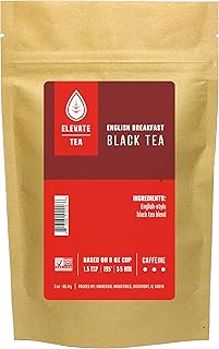 Elevate Tea ENGLISH BREAKFAST BLACK TEA, Loose Leaf Tea Blend, 30 servings, 3 Ounce Pouch, Caffeine Level: High, Single Unit, 3 Ounce (Pack of 1)