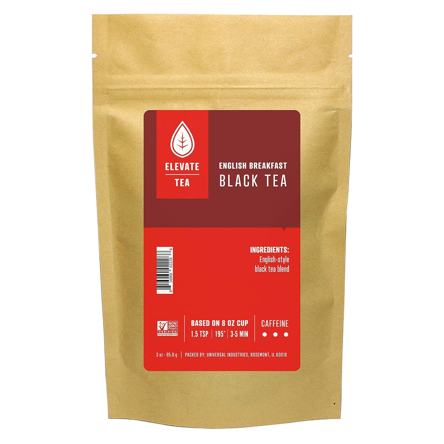 Elevate Tea English Breakfast Black TEA, Loose Leaf Tea Blend, 30 servings, 3 Ounce Pouch, Caffeine Level: High, Single Unit, 3 Ounce