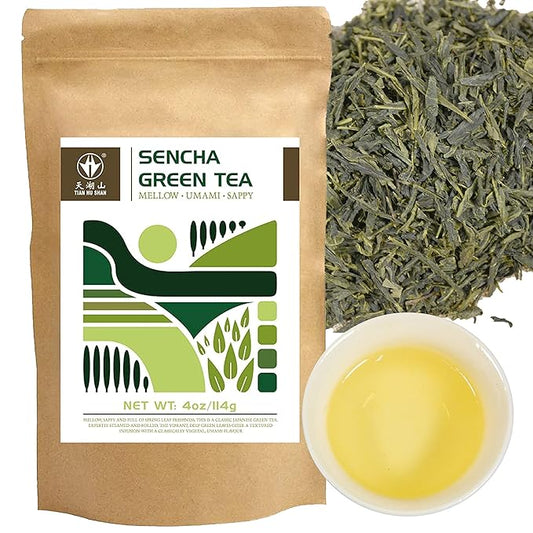 TIAN HU SHAN Sencha Green Tea Loose Leaf, Japanese green tea, 4 Ounce (Pack of 1)