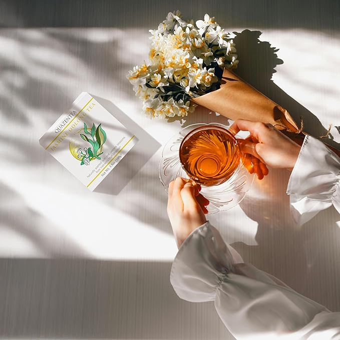 QuaZenTea Jasmine Premium Oolong Tea Loose Leaf 3.5oz (100g) - High Mountain Vietnamese Green Oolong - Pure Hand-Sorted for Smooth, Non-Bitter Taste & Rich Aroma