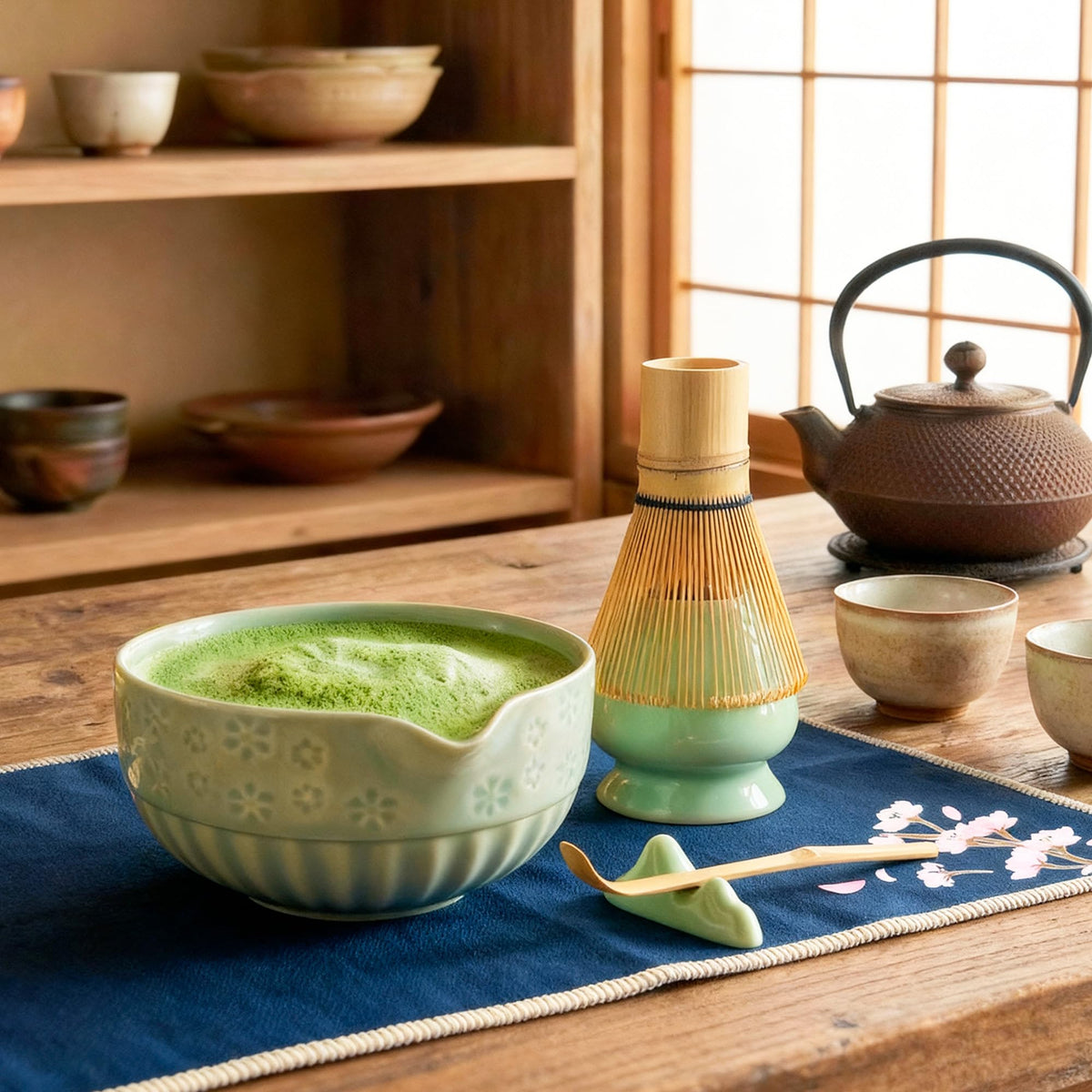 BLOOMORA Matcha Set, Ceramic Kit with Bowl, Bamboo Whisk and Scoop, Tea Ceremony