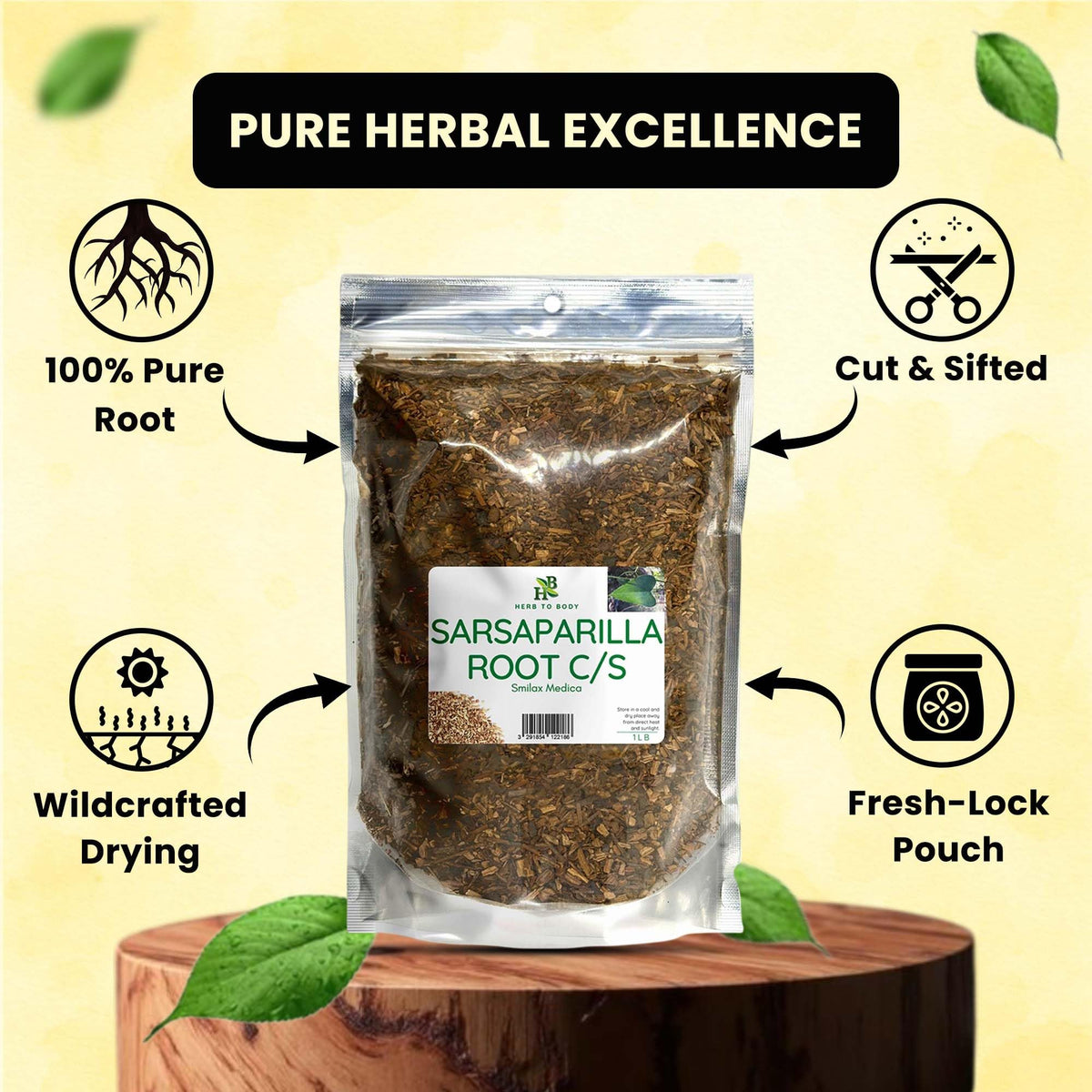 Herb To Body Sarsaparilla Root Cut & Sifted – 4 oz, Wildcrafted Dried for Sarsaparilla Tea & Herbal Tea for Wellness and