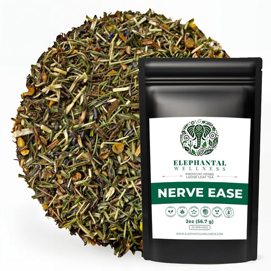 Elephantal Wellness Nerve Ease Herbal Tea | Botanical Blend with Chamomile, Passionflower, Lemon Balm, Valerian &amp; St. John's Wort | Loose Leaf, Caffeine-Free, 2oz, 20 Servings